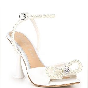 Gianni Bini Bridal Collection HaydnTwo Satin Pearl Bow Ankle Strap Dress Sandals